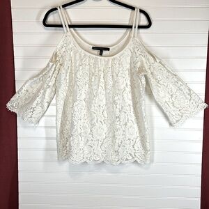 White House Black Market Lace Cold Shoulder Top Size S